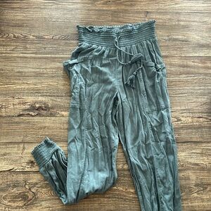 Aerie Cinched Green Linen Pants, S, With Pockets!